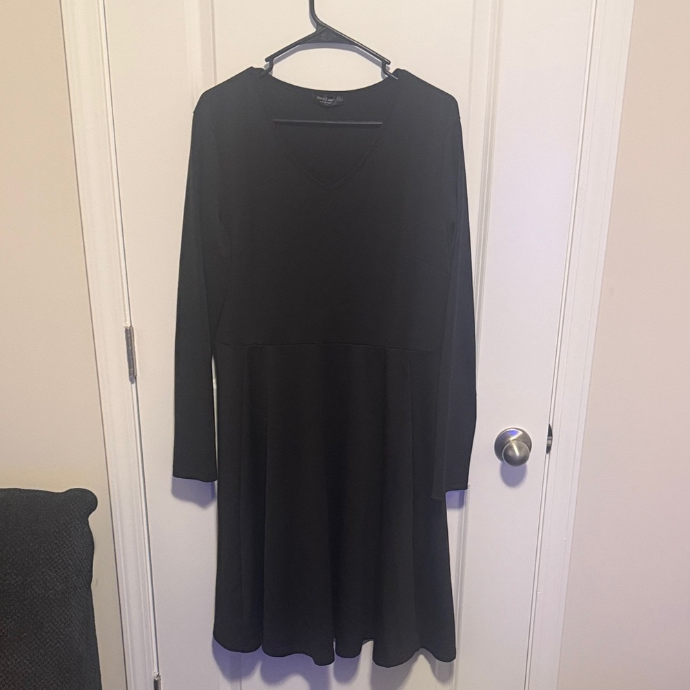 Black Long-Sleeve V-Neck Fit & Flare Dress
